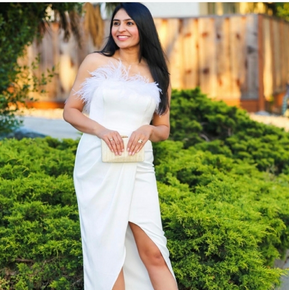 Nwt Aidan Mattox Ivory Feather Dress Size 14 - Picture 5 of 12